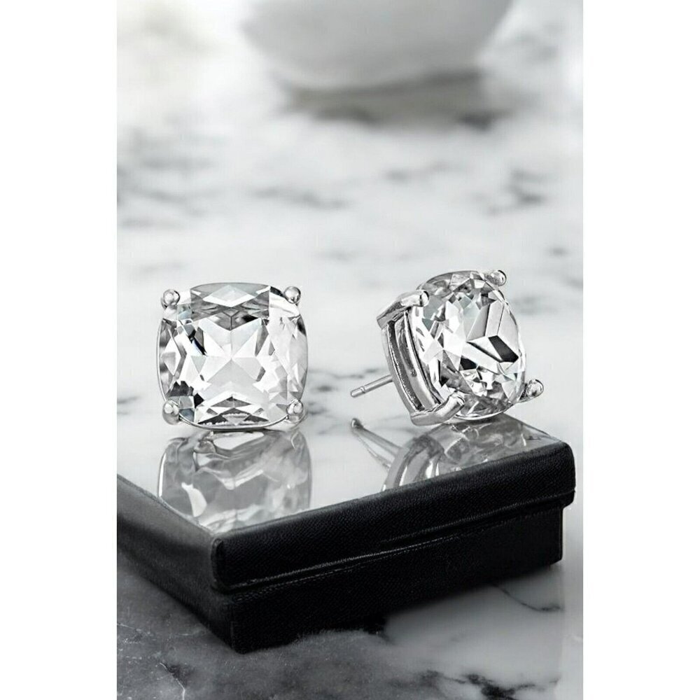 Kate Spade New York "Essentials" Small Square Stud Earrings in Clear/Silver